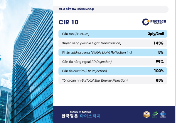 Thông số KT phim cách nhiệt CIR 10