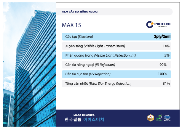 Thông số KT phim cách nhiệt Protech MAX 15