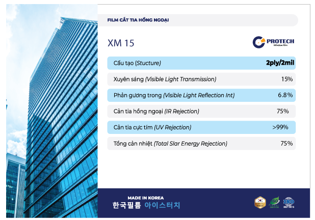 Thông số KT phim cách nhiệt Protech XM 15