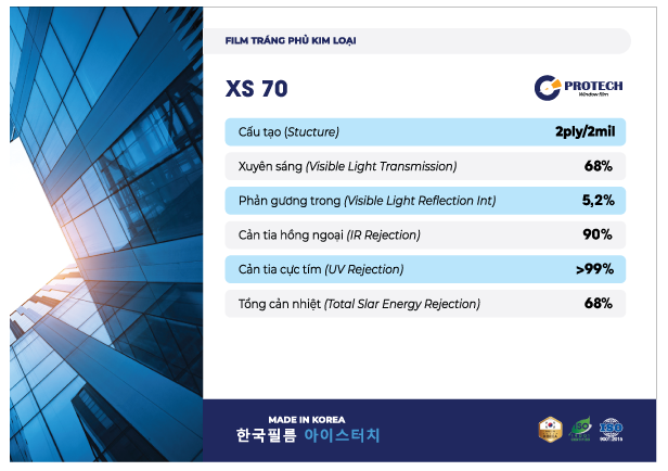 Thông số KT phim cách nhiệt XS 70